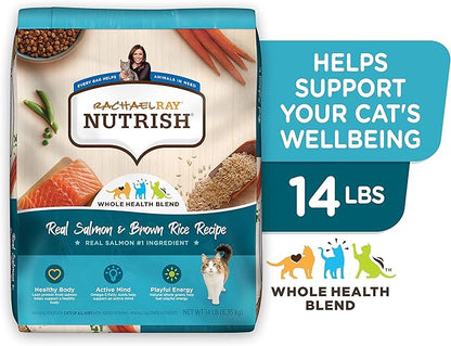 Rachael Ray Nutrish Premium Natural Dry Cat Food with Added Vitamins, Minerals & Other Nutrients, Real Salmon & Brown Rice Recipe, 14 Pound Bag