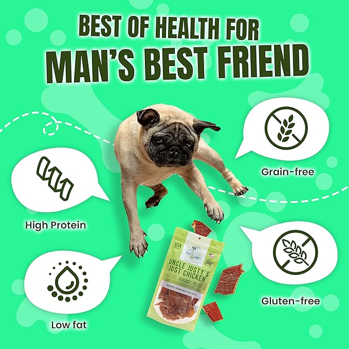 Gourmet Jerky Dog Treats - Natural Dog Treat Chicken Jerky for Dogs, Nutritious and Tasty Dog Jerky Treats Made in USA only, Cage-Free Chicken, No Additives(Mika & Sammy's Unlcle Justy's 5 oz)