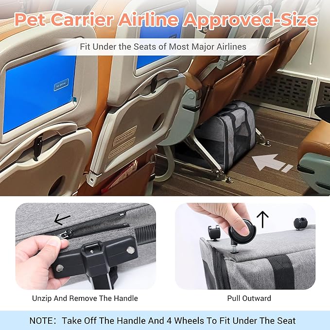 COOLBEBE Cat Dog Carrier with Upgraded Wheel, Collapsible Airline Approved Pet Carriers for Small Dogs and Cats,Soft Animal Travel Carrier Bag for Flight Outdoor Camping (Grey)