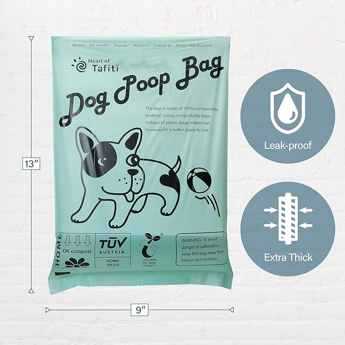 Dog Poop Bags, Compostable Dog Bags for Poop, Plant-Based Doggy Poop Bags, Eco-Friendly, Extra Thick and Leak Proof, Unscented, Size 9 x 13 Inches, 70 Counts