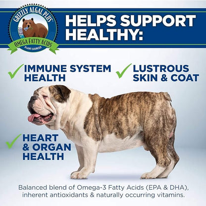 Grizzly Algal Plus Omega Fatty Acids Supplement for Dogs & Cats, 32 Fl Oz - Vegan, Plant-Sourced & Made in USA Algal Oil Omega 3-6-9, Healthy Skin & Coat