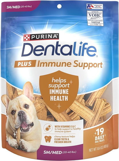 Dentalife Purina Plus Immune Support Chicken, Apple and Blueberry Flavor Small/Medium Dog Dental Chews - 19 ct. Pouch