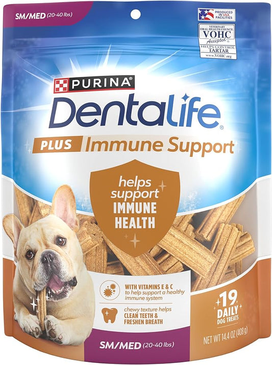 Dentalife Purina Plus Immune Support Chicken, Apple and Blueberry Flavor Small/Medium Dog Dental Chews - 19 ct. Pouch