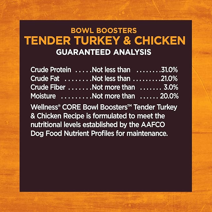 Wellness CORE Natural Grain Free Bowl Boosters Tender Dog Food Mixer Or Topper (Turkey & Chicken Recipe, 8-Ounce Bag)