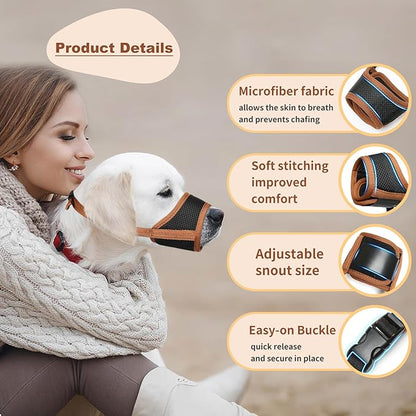 HEELE Dog Muzzle for Small Medium Large Dogs, Soft Muzzle Breathable Dog Mouth Guard with Adjustable Strap and Fasten Buckle for Scavenging, Licking, Biting and Chewing