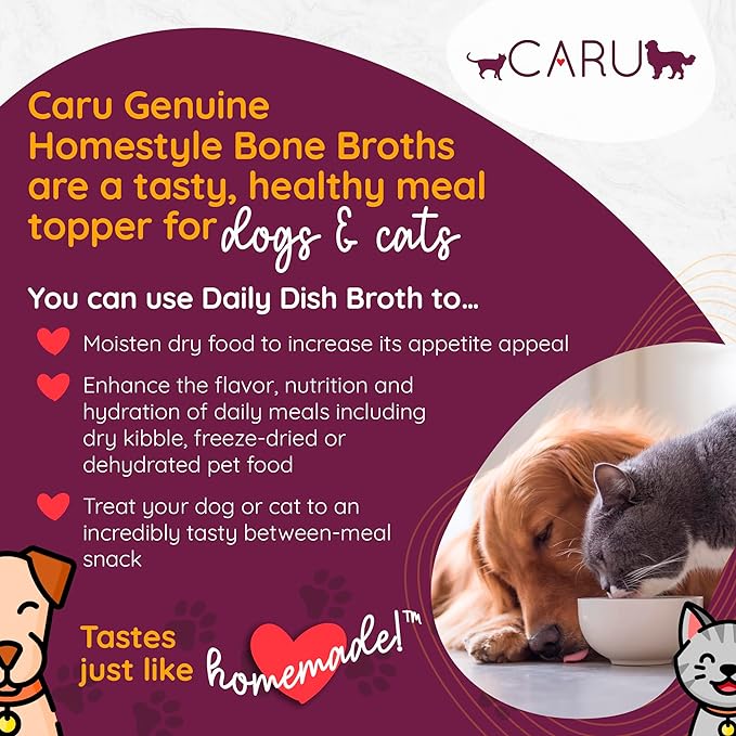 Caru - Grass-Fed Beef Bone Broth for Dogs and Cats, Moistens Dry Food or Pour Over Freeze Dried Raw Food, Grain and Gluten Free, Non-GMO Ingredients (1.1 lbs).