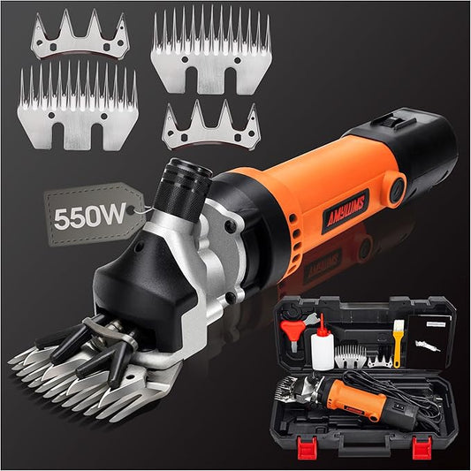 Sheep Shears Electric 550W - Upgraded Professional Sheep Clippers with 2 Blades, 6 Speed Heavy Duty Livestock Haircut for Grooming Sheep Goats Large Dog Thick Coats Animals No Lubricant(Orange)