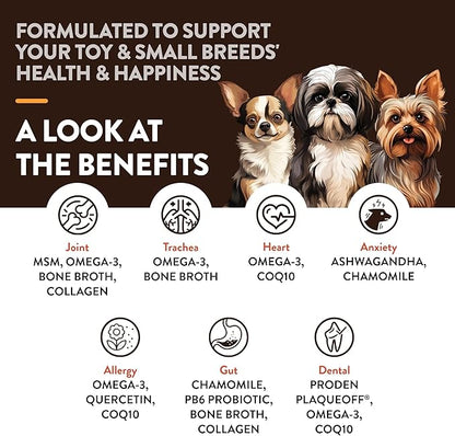 NaturVet Small Breeds Supplement- for Joint Support, Digestion, Skin, Coat Care- Dog Multivitamins with Minerals, Omega-3, PlaqueOff- Wheat-Free Vitamins for Dogs- Toy and Small Breeds- 60 Soft Chews