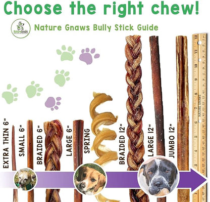 Gnaws Nature Bully Sticks for Dogs - Premium Natural Beef Dental Bones - Long Lasting Dog Chew Treats for Aggressive Chewers - Rawhide Free - Mixed Thickness 11-12