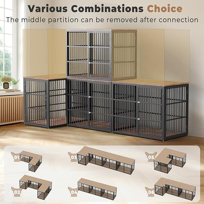 48'' Dog Crate Furniture with 3 Doors,Wooden Dog Crate End Table Heavy Duty Indoor Combination Dog Cage for Medium to Large Dogs, Multiple Units Can be Combined