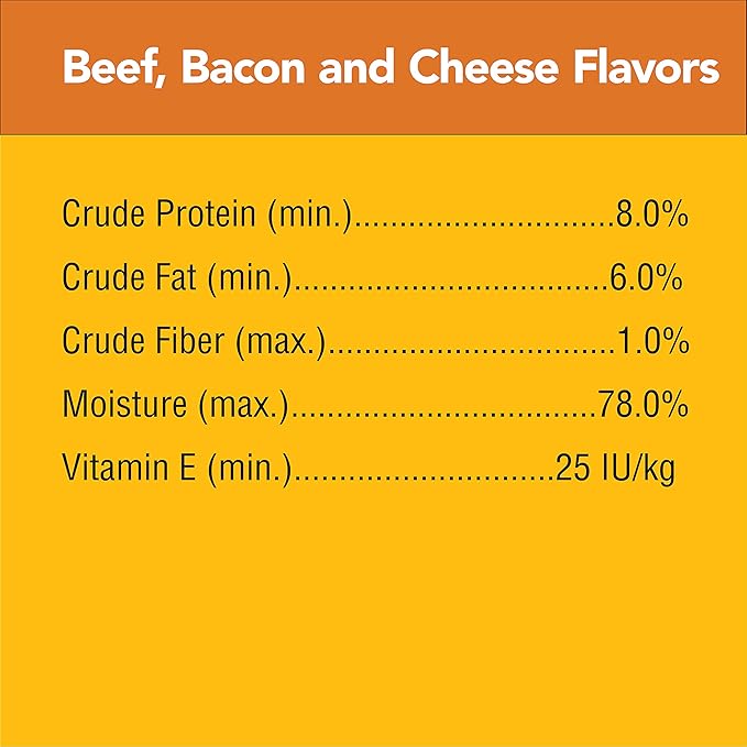 PEDIGREE CHOPPED GROUND DINNER Adult Soft Wet Dog Food, Beef, Bacon & Cheese Flavors, 3.5 oz Pouches, 16 Pack