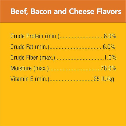 PEDIGREE CHOPPED GROUND DINNER Adult Soft Wet Dog Food, Beef, Bacon & Cheese Flavors, 3.5 oz Pouches, 16 Pack