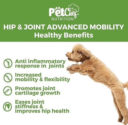 Pet Chef Advanced Dog Hip & Joint Supplement Treat - Glucosamine, Chondroitin & Turmeric MSM Breeds-Reduce Pain, Inflammation & Arthritis. Super Dog Hip & Joint Treat. Renews All Dogs.