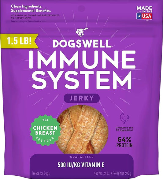 DOGSWELL Immunity & Defense, Flaxseed Oil, Turmeric, Vitamin E & A, Healthy Aging, Chicken Jerky 24 oz (842197)