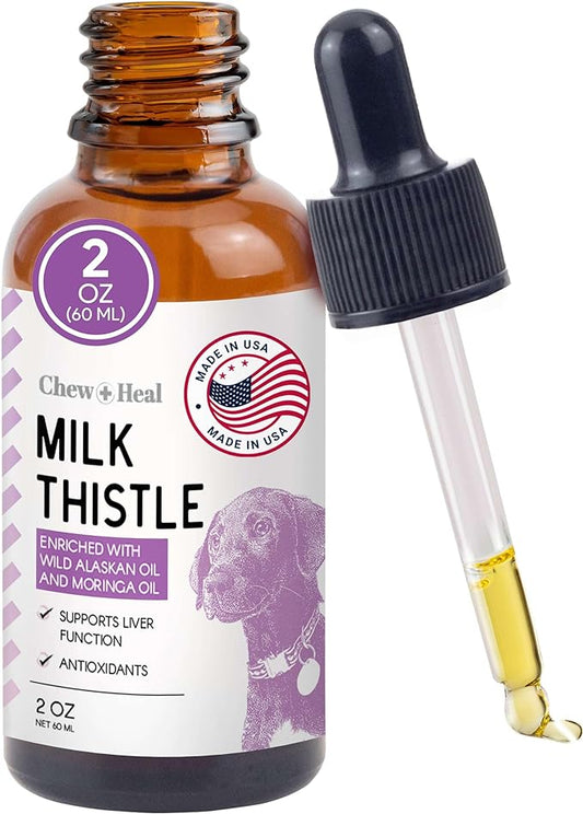 Milk Thistle for Dogs Liver Support - 2 oz Liquid Milk Thistle Supplement for Kidney and Liver Support - with Wild Alaskan Salmon Oil and Moringa Oil - Made in USA