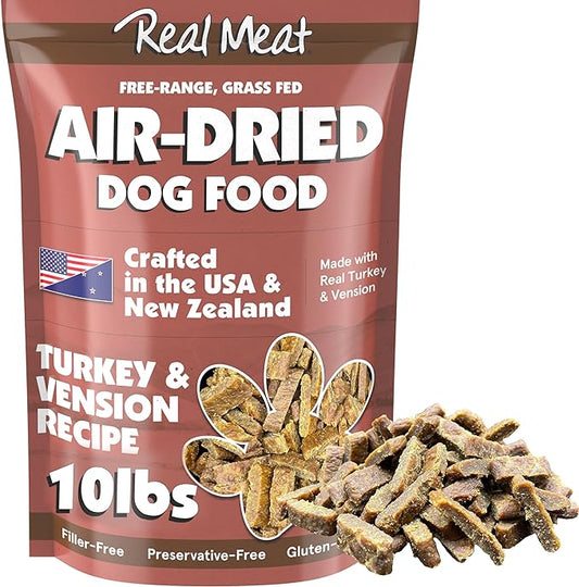 Real Meat Air Dried Dog Food w/Real Turkey & Venison - 10lb Bag of Grain-Free Real Meat Dog Food Sourced from Free-Range Turkey & Deer - All-Natural, & High-Protein Turkey and Venison
