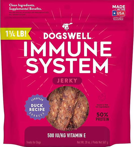 Dogswell Immunity & Defense, Flaxseed Oil, Turmeric, Vitamin E & A, Healthy Aging, Duck Jerky 20 oz, Model: 842222
