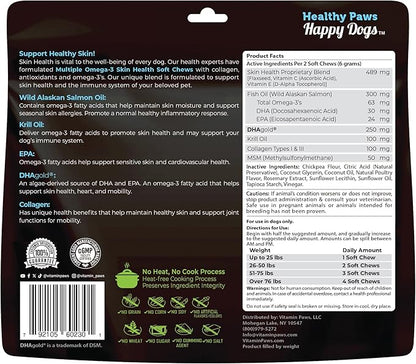 Multiple Omega 3 Chews for Dogs | Wild Alaskan Salmon Fish Oil Supplements with Collagen, MSM, Krill, EPA, DHA, | Essentials for Itching Skin Allergy, Joints, Coat Shedding Support