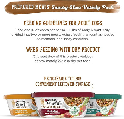 Purina Beneful High Protein, Gravy Wet Dog Food Variety Pack, Prepared Meals Stew - (Pack of 6) 10 oz. Tubs