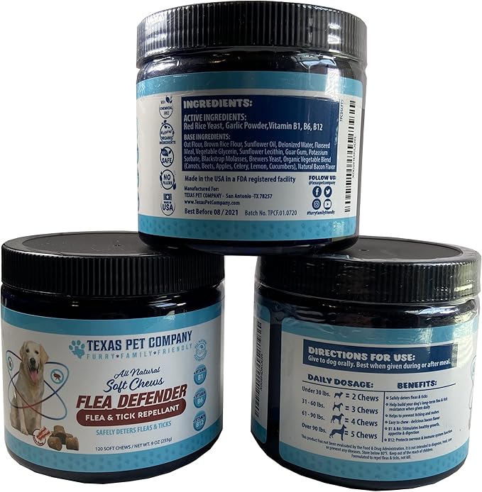 Flea and Tick Prevention for Dogs Chewables Supplement - Made in USA - Natural Flea & Tick Control for Dogs - Oral Flea Pills for Dogs - Flea Defense - All Breeds & Ages