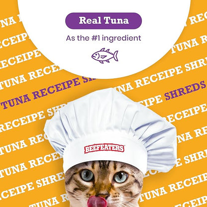 Beefeaters Cat Treats - Tuna Recipe Shreds 1.41oz, Case of 12 | Real Cat Food, No Sugar/Soy/Corn/Wheat | High Protein & Taurine | Supports Dental Health | Training Treats - No Artificial Additives
