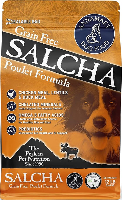 Annamaet Grain-Free Salcha Poulet Formula Dry Dog Food, (Chicken & Duck), 12-lb Bag, Brown
