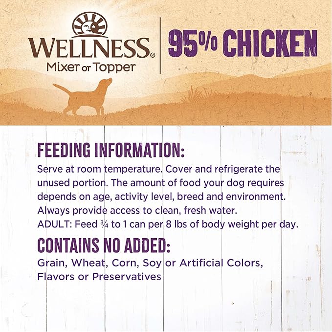 Wellness Natural Pet Food 95% Chicken Natural Wet Grain Free Canned Dog Food, 13.2-Ounce Can (Pack of 12)