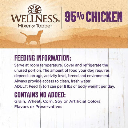 Wellness Natural Pet Food 95% Chicken Natural Wet Grain Free Canned Dog Food, 13.2-Ounce Can (Pack of 12)