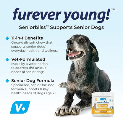 Vetnique Seniorbliss Senior Dog Multivitamin with Glucosamine, Omega 3 Fish Oil, and Probiotics - for Dog Joints, Digestive and Immune Support for Optimal Health (All-in-One Daily Vitamin, 60ct)
