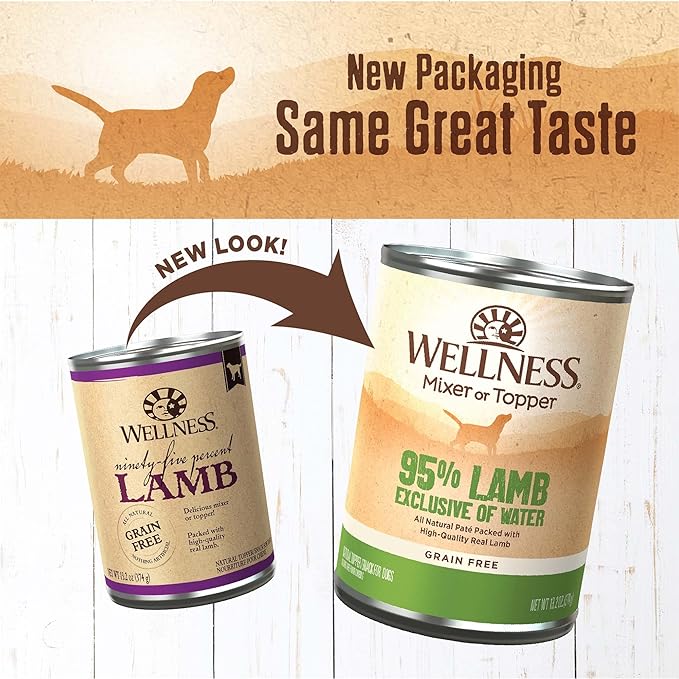 Wellness 95% Lamb Natural Wet Grain Free Canned Dog Food, 13.2-Ounce Can (Pack of 12)