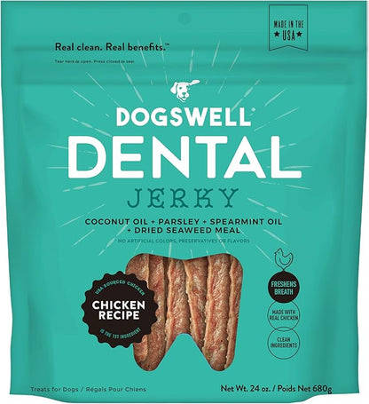 DOGSWELL Dog Dental Care Treats Made in USA Only, Grain Free Chicken Jerky Dog Treats, 24oz Bag