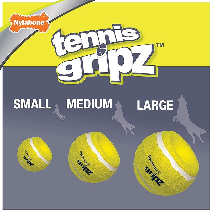 Nylabone Power Play Tennis Gripz Fetch Toy, Squeaky Tennis Ball Chew Toy for Dogs, Large (2 Count)
