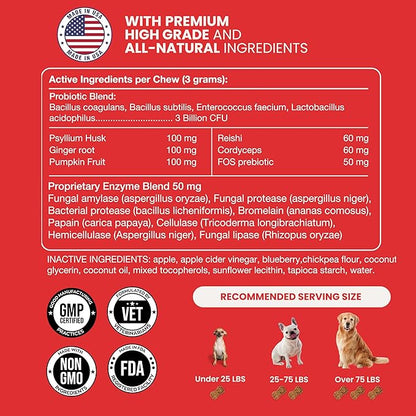 AllerElite Probiotic Chews for Dogs - Support Digestive Health, Diarrhea, Allergies, Yeast, Itchy Skin & Ears with Gutshroom | 60