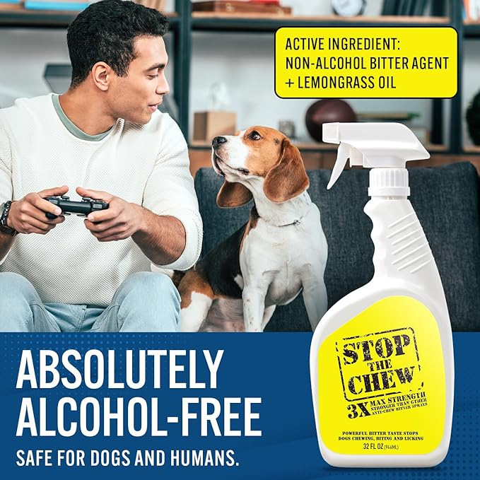 EBPP Stop the Chew 3X Strength Anti Chew Spray for Dogs - No Chew Spray for Puppies - Alcohol Free Dog Deterrent Spray - Bitter Spray for Dogs to Stop Chewing - Powerful No Chew Spray for Dogs - 32oz