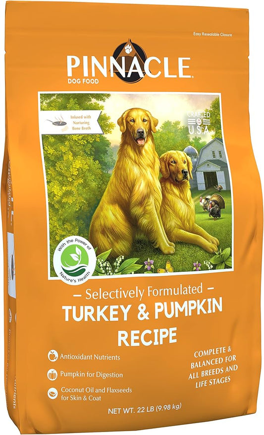 pinnacle pet Turkey & Pumpkin Dry Dog Food 22 lb, Infused with Broth