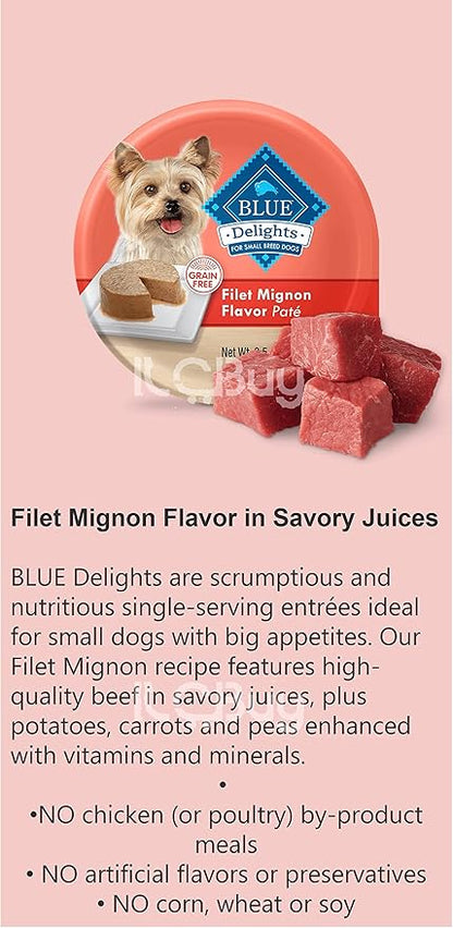 blue delights wet dog food small breed bundle, (Pack of 10) , 05 Flavors( 02 cans each),Porterhouse, Angus, Filet Mignon, Top Sirloin and Grilled Chicken.Plus a roll dog Bag and Pet Nutrition Booklet.