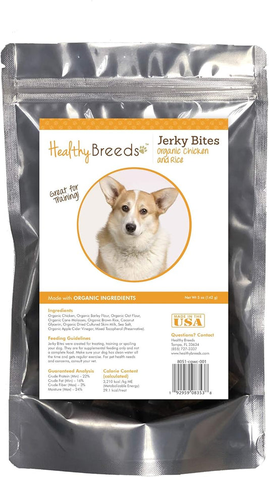 Healthy Breeds Cardigan Welsh Corgi Jerky Bites Chicken & Rice Recipe Dog Treats 5 oz