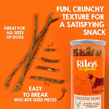 Riley's Slims Chicken Sticks for Dogs - USA Sourced Dehydrated Chicken Dog Treats - Chicken Strips Dog Jerky Treats Made in The USA - 2 Pack