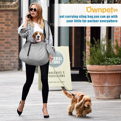 Ownpets Pet Sling Carrier, Fits 15 to 20lbs Extra-large Dog/Cat Sling Carrier Reversible and Hands-Free Dog Bag with Adjustable Strap and Pocket Shoulder Pad for Outdoor Travel Hiking