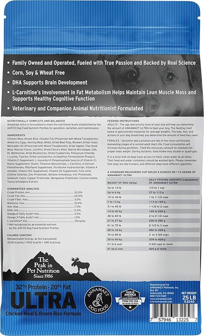 Annamaet Original Ultra Formula Dry Dog Food, 32% Protein (Chicken & Brown Rice), 25-lb Bag
