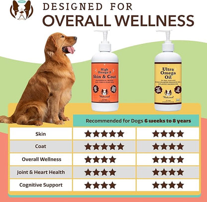 Natural Dog Company Skin & Coat Oil (16 oz.), Supports Skin Health, Fish Oil Supplements for Dogs, Soft Coat, Salmon Oil & Flaxseed Oil, Fatty Acids, Bottle of Dog Fish Oil with pump, Antioxidant