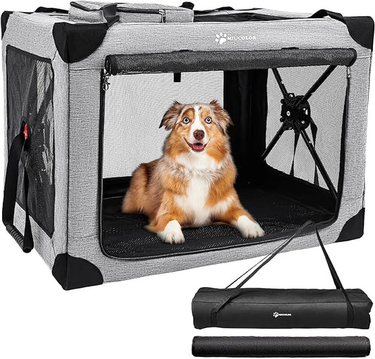 MIU COLOR Collaspsible Quick Set-up Dog Crate-32inch Portable Travel for Medium Dog,3-Door & Durable Mesh Windows and Soft mat,Indoor & Outdoor,Travel…