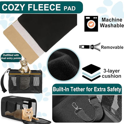 Cat Dog Pet Carrier for Medium to Large Cats (20+ lbs) and Small Dogs -Top Loading, Portable & Collapsible Cat Travel Bag Dual Kitten Sturdy Crate for Long Journeys