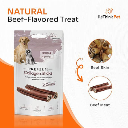 Premium Collagen Sticks for Dogs - 2pcs Natural Dog Chew Sticks & Treats for Skin & Coat