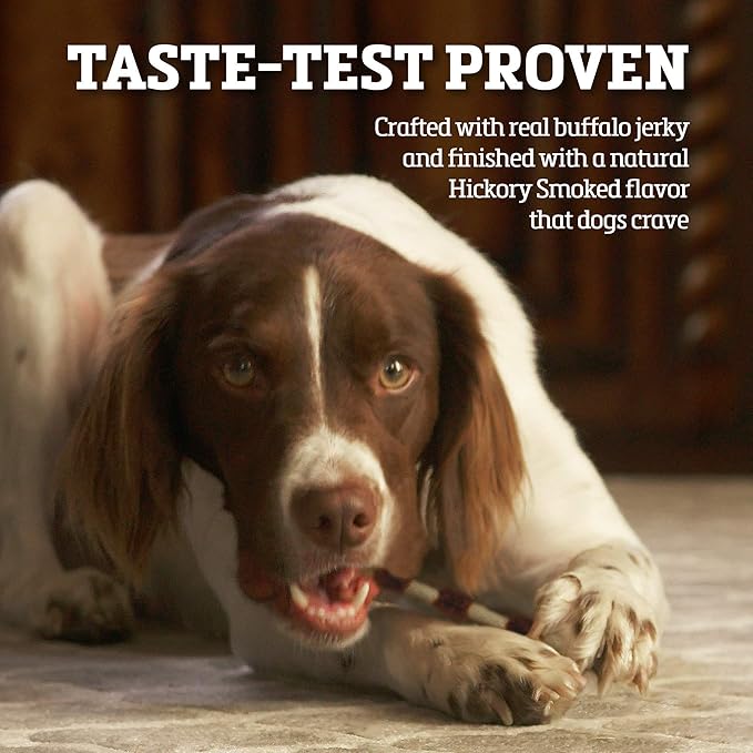 Rawhide Dog Treats | Healthy, Grass-Fed Buffalo Jerky Raw Hide Chews | Hickory Smoked Flavor | Jerky Kabob, 18 Count