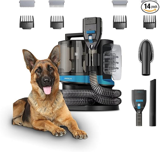 Prolux Professional At-Home Pet Grooming Vacuum, Quiet 52 dB Operation, Versatile Clippers for All Hair Lengths, Spacious Tank for Extended Grooming Sessions, 7-Foot Hose, Perfect for Dogs and Cats