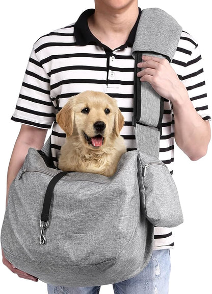 Ownpets Pet Sling Carrier, Fits 15 to 20lbs Extra-large Dog/Cat Sling Carrier Reversible and Hands-Free Dog Bag with Adjustable Strap and Pocket Shoulder Pad for Outdoor Travel Hiking