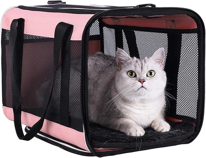 Top Load Pet Carrier for Large and Medium Cats, Small Dogs. Easy to get cat in, carry, storage, clean and escape Proof (Pink)