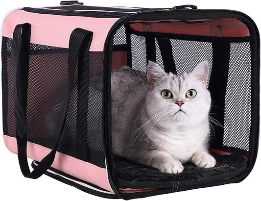 Top Load Pet Carrier for Large and Medium Cats, Small Dogs. Easy to get cat in, carry, storage, clean and escape Proof (Pink)