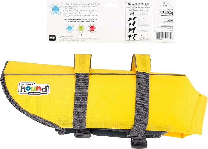Outward Hound Granby Splash Yellow Dog Life Jacket, Medium